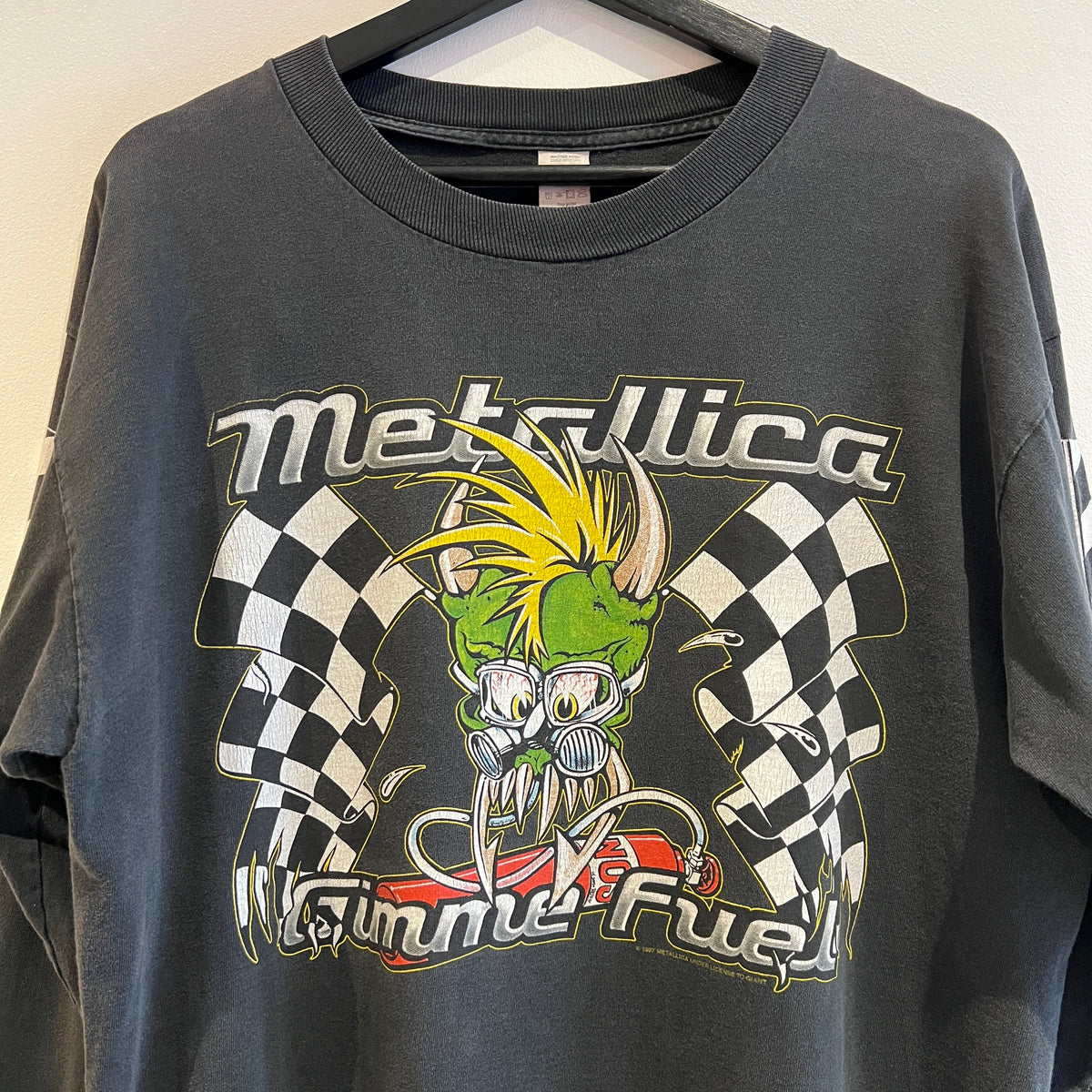 1997s Metallica Gimme Fuel Long Sleeves Black T-Shirt with Lil Daddy Roth (Rat Fink-style) Racing Graphic Print