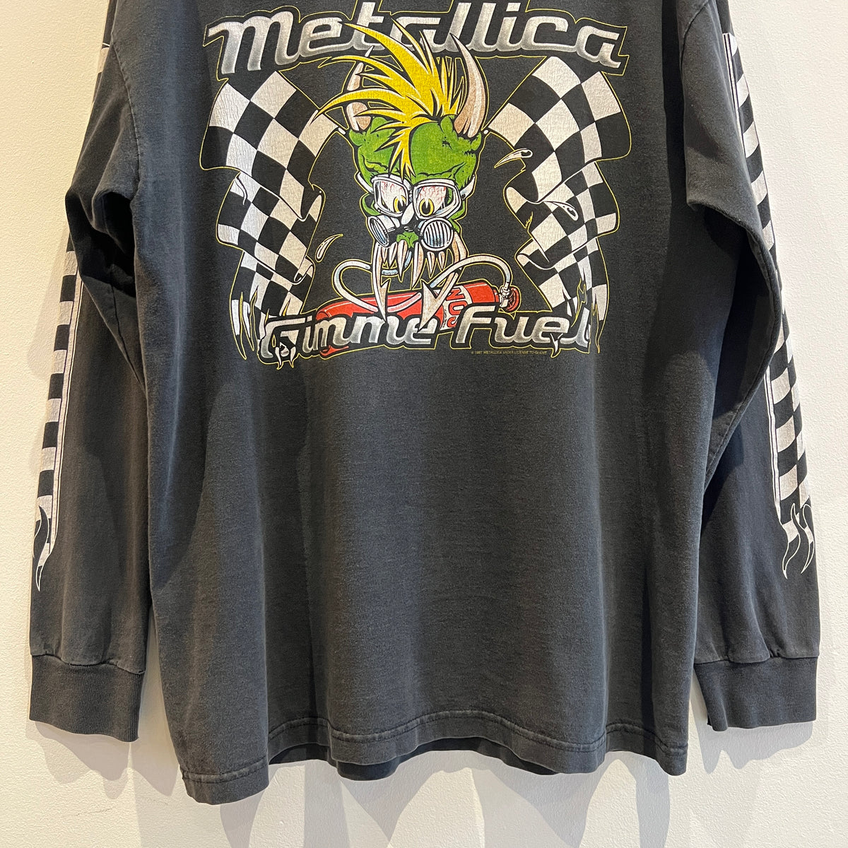 1997s Metallica Gimme Fuel Long Sleeves Black T-Shirt with Lil Daddy Roth (Rat Fink-style) Racing Graphic Print