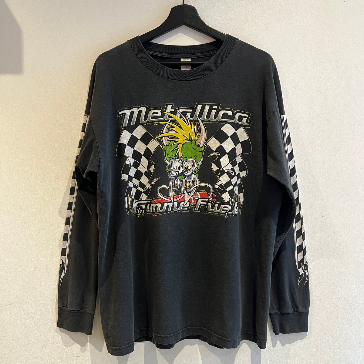 1997s Metallica Gimme Fuel Long Sleeves Black T-Shirt with Lil Daddy Roth (Rat Fink-style) Racing Graphic Print