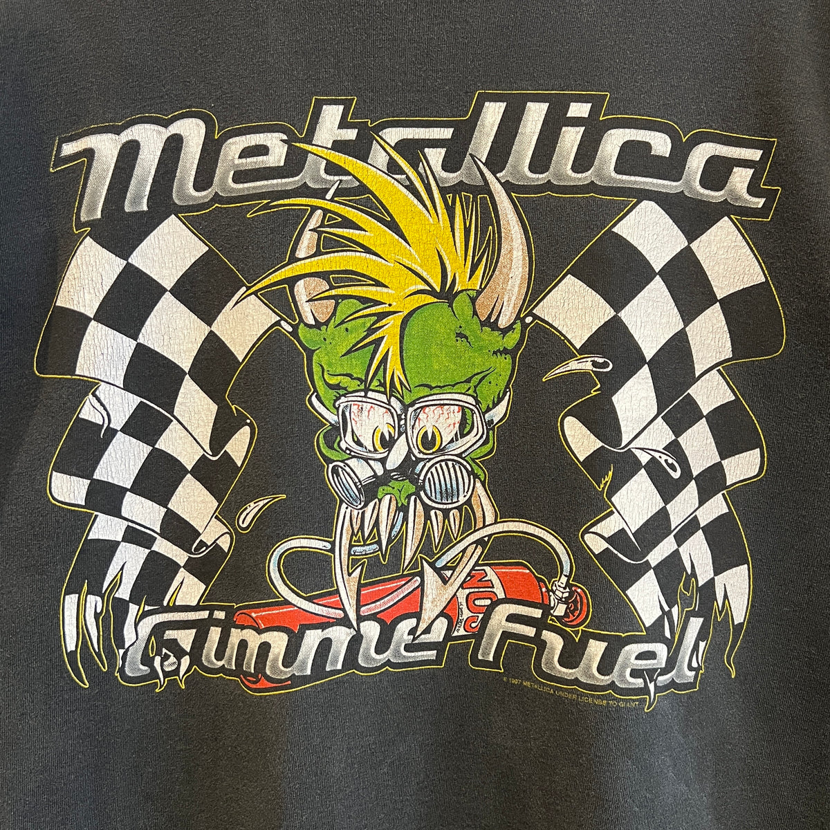 1997s Metallica Gimme Fuel Long Sleeves Black T-Shirt with Lil Daddy Roth (Rat Fink-style) Racing Graphic Print