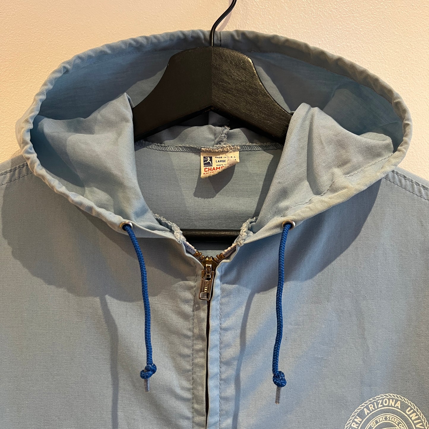 1962s ~ 1965s Champion Zip-up Sky Blue Color Jacket with Northern Arizona University (NAU) Flagstaff Logo Print