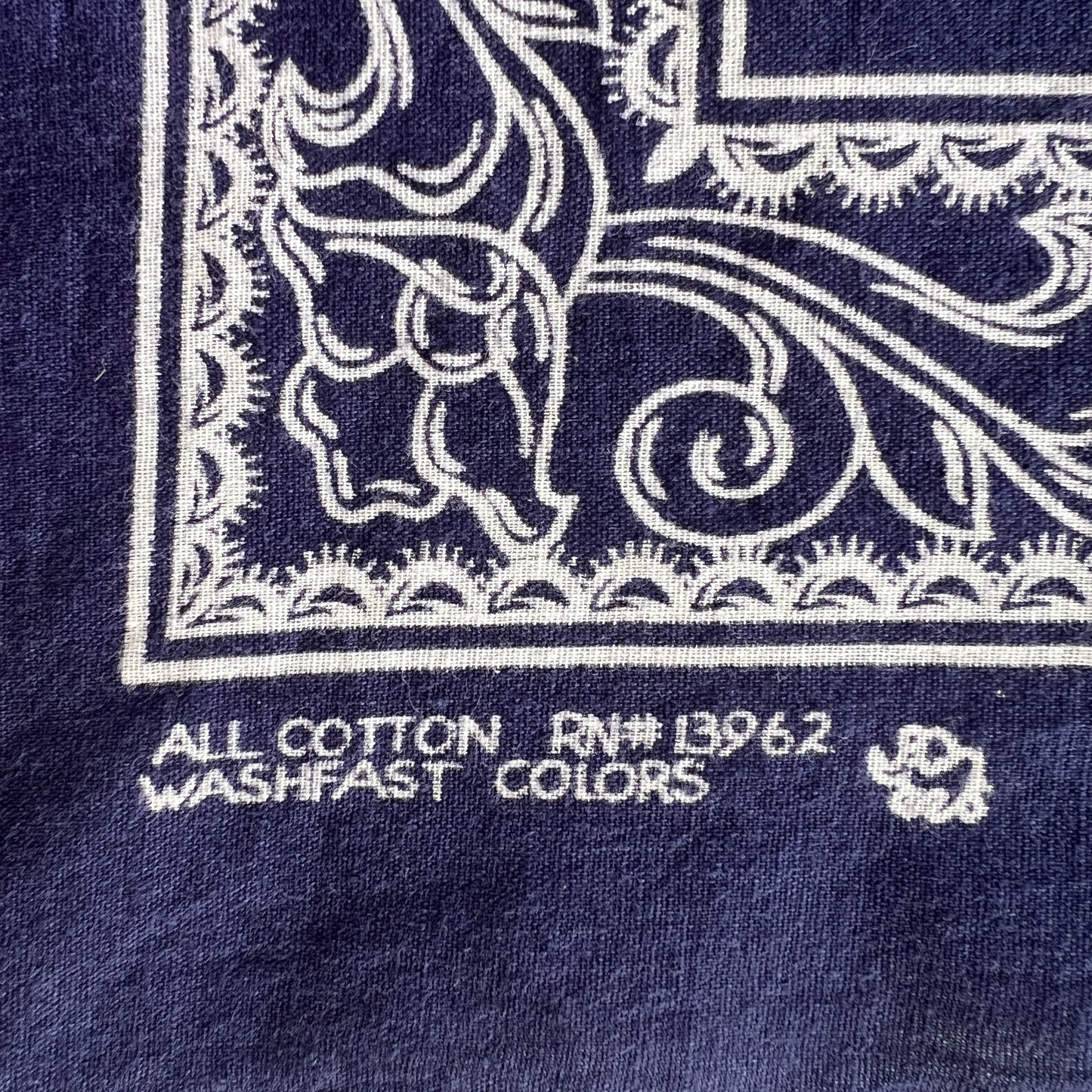 1960s Elephant (Trunk Up) Navy Blue Color Bandana with Western Cowboy Motif Pattern Print
