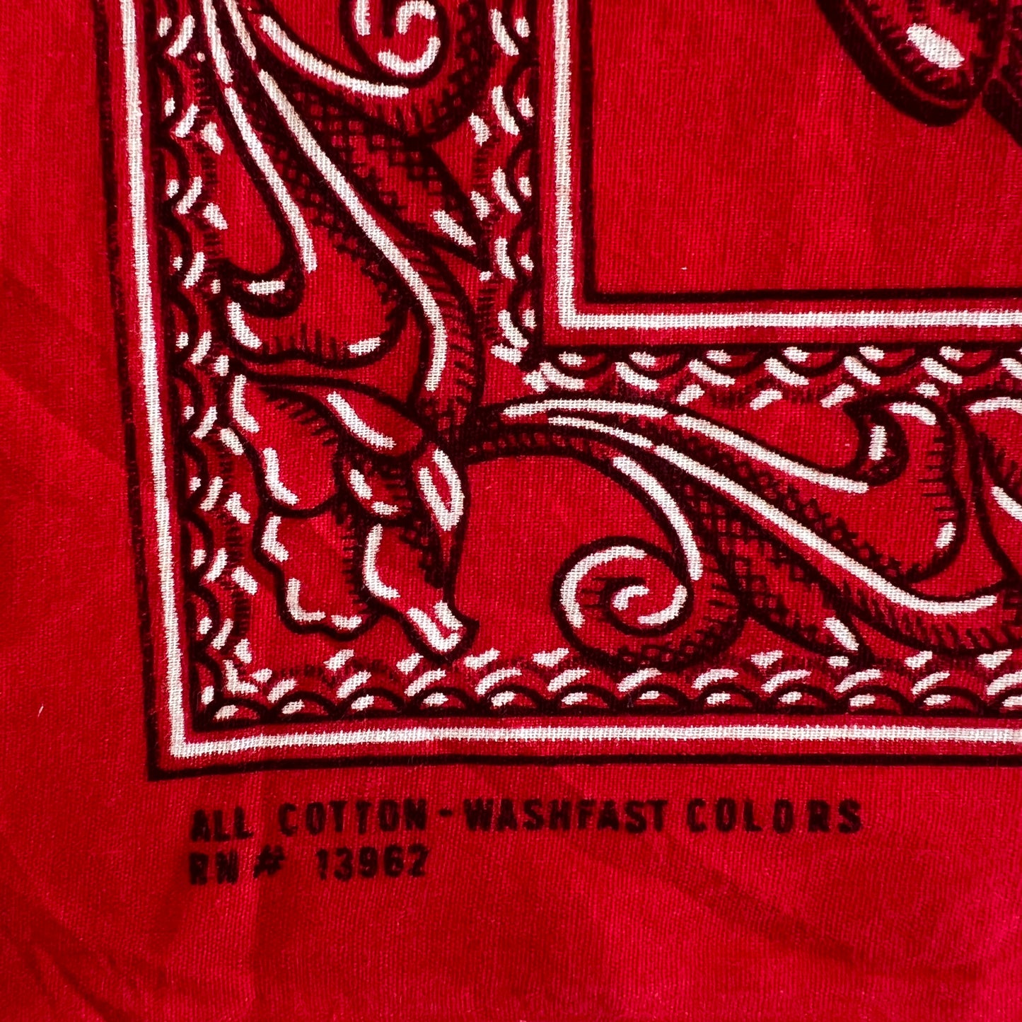 1960s Washfast Colors Red and Black Color Bandana with Western Cowboy Motif Pattern Print