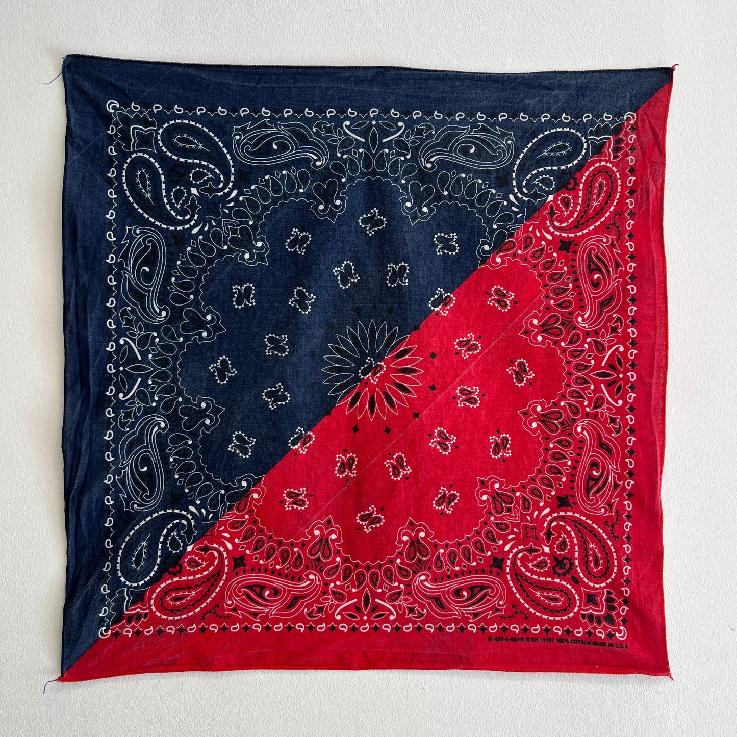 HAV-A-HANK Navy Blue and Red Color 2 Tone Bandana with Paisley Pattern Print