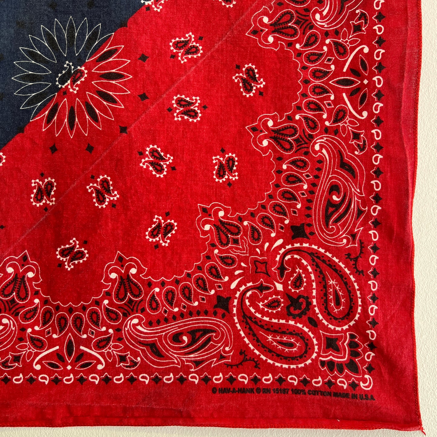 HAV-A-HANK Navy Blue and Red Color 2 Tone Bandana with Paisley Pattern Print