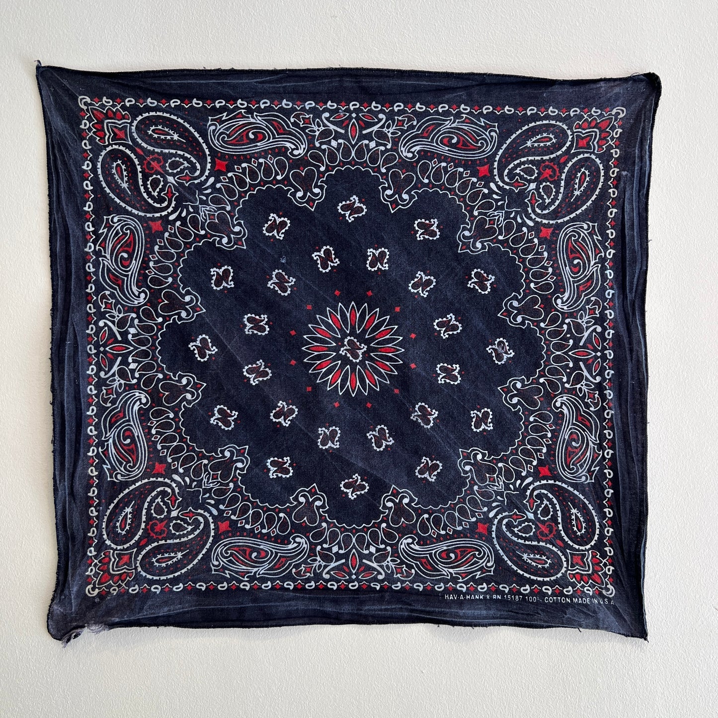 HAV-A-HANK Faded Navy Blue Color Bandana with Paisley Pattern Print