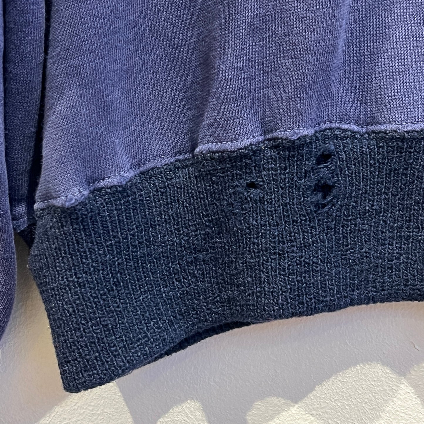 1940s 2 Tone Faded Navy Blue Double V Cotton Crewneck Sweatshirt