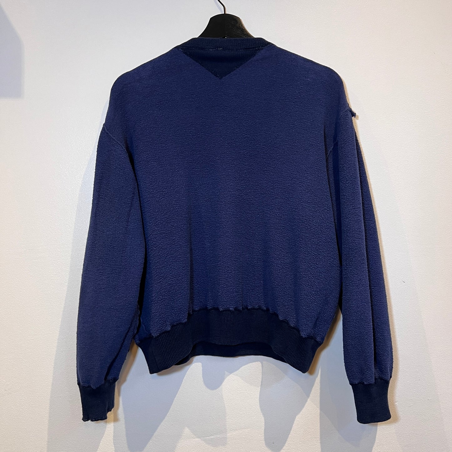 1940s 2 Tone Faded Navy Blue Double V Cotton Crewneck Sweatshirt