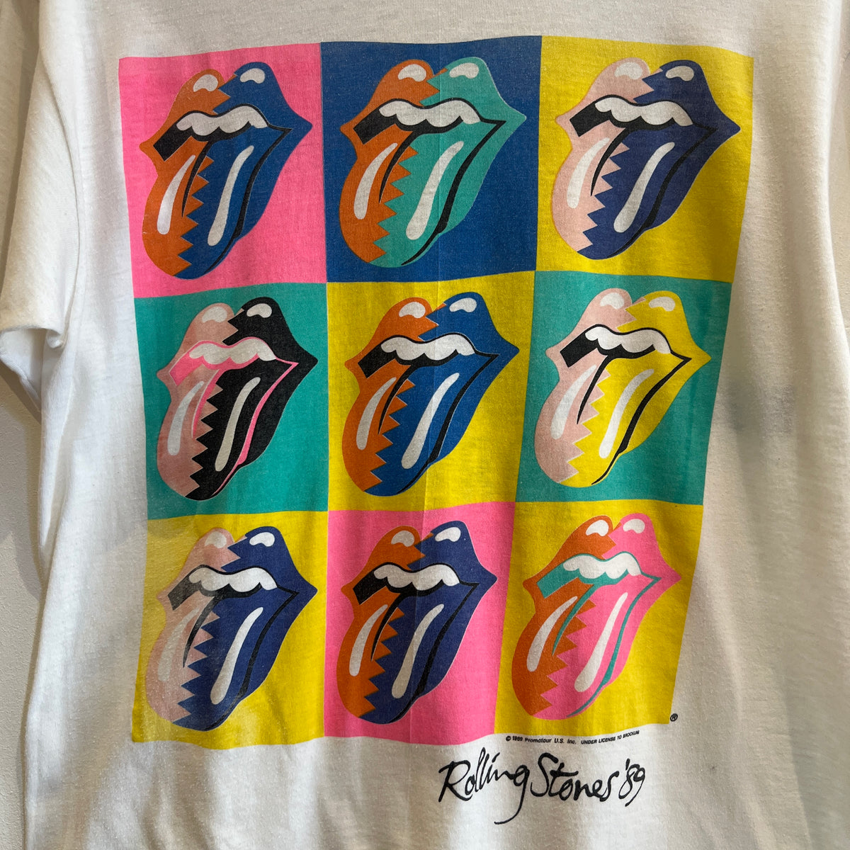 1989s Rolling Stones Pop Art Logo T-Shirt with The North American Tour 1989 Print