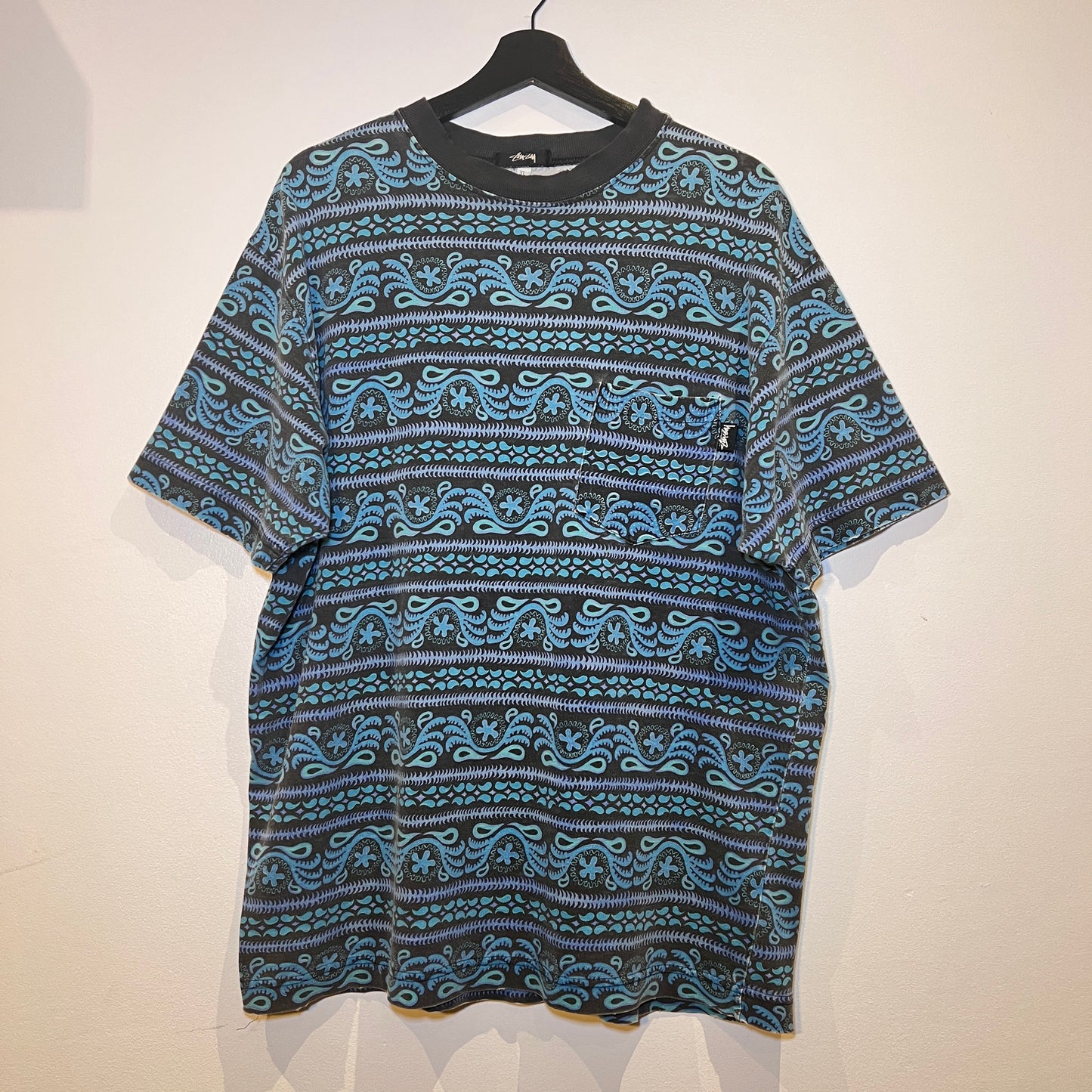 1980s Stussy "Tom Tom" Pocket T-Shirt with All-over Print