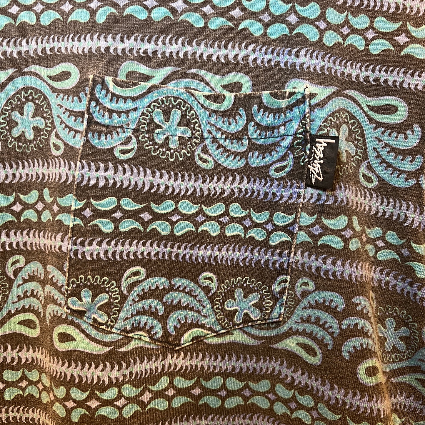 1980s Stussy "Tom Tom" Pocket T-Shirt with All-over Print