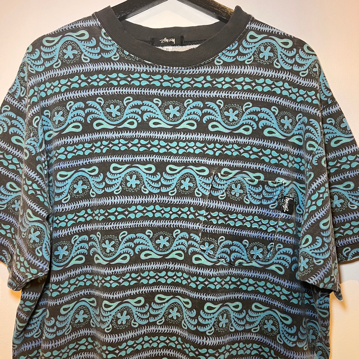 1980s Stussy "Tom Tom" Pocket T-Shirt with All-over Print