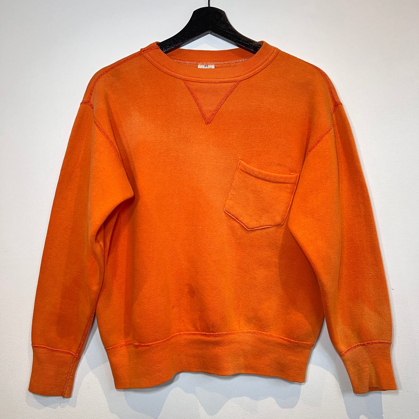 1950s Russell Athletic Single V Orange Pocket Sweatshirt with Black Flock Print