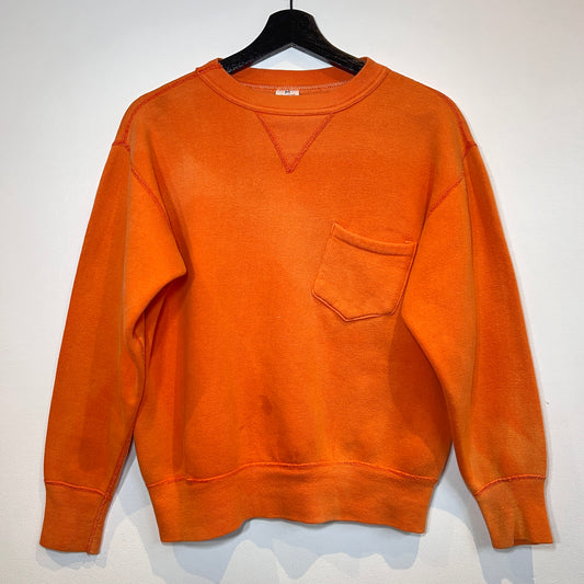 1950s Russell Athletic Single V Orange Pocket Sweatshirt with Black Flock Print