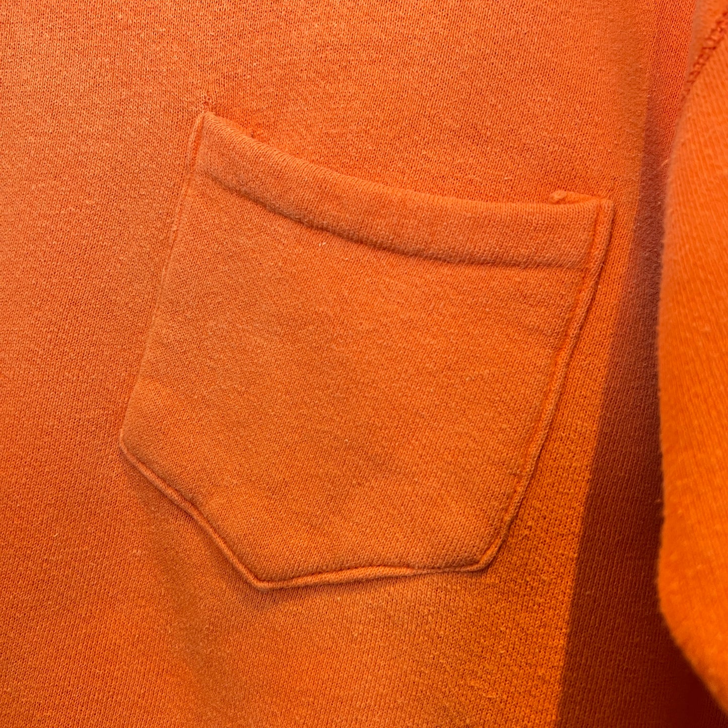 1950s Russell Athletic Single V Orange Pocket Sweatshirt with Black Flock Print