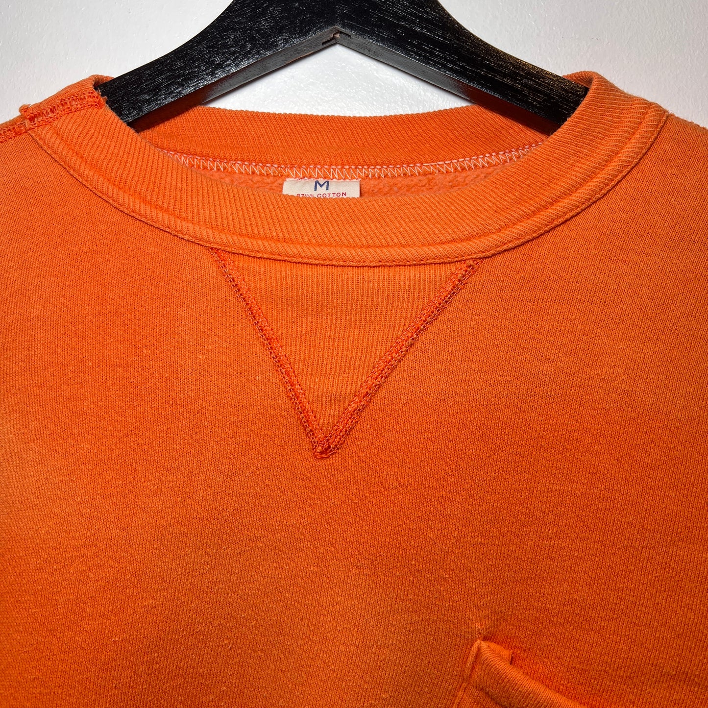 1950s Russell Athletic Single V Orange Pocket Sweatshirt with Black Flock Print