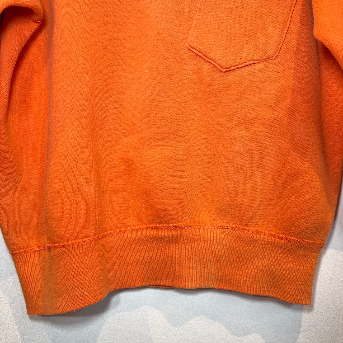 1950s Russell Athletic Single V Orange Pocket Sweatshirt with Black Flock Print