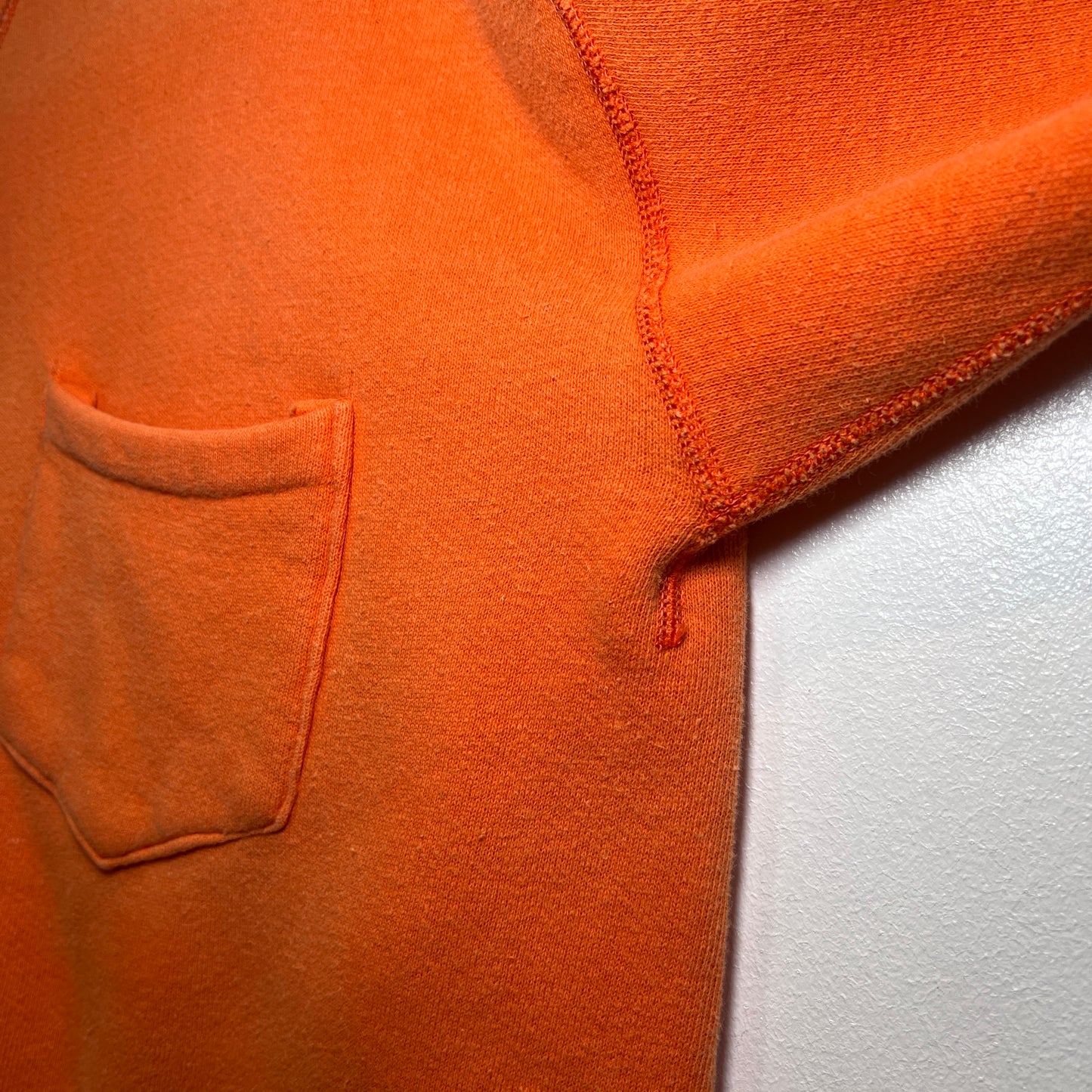 1950s Russell Athletic Single V Orange Pocket Sweatshirt with Black Flock Print