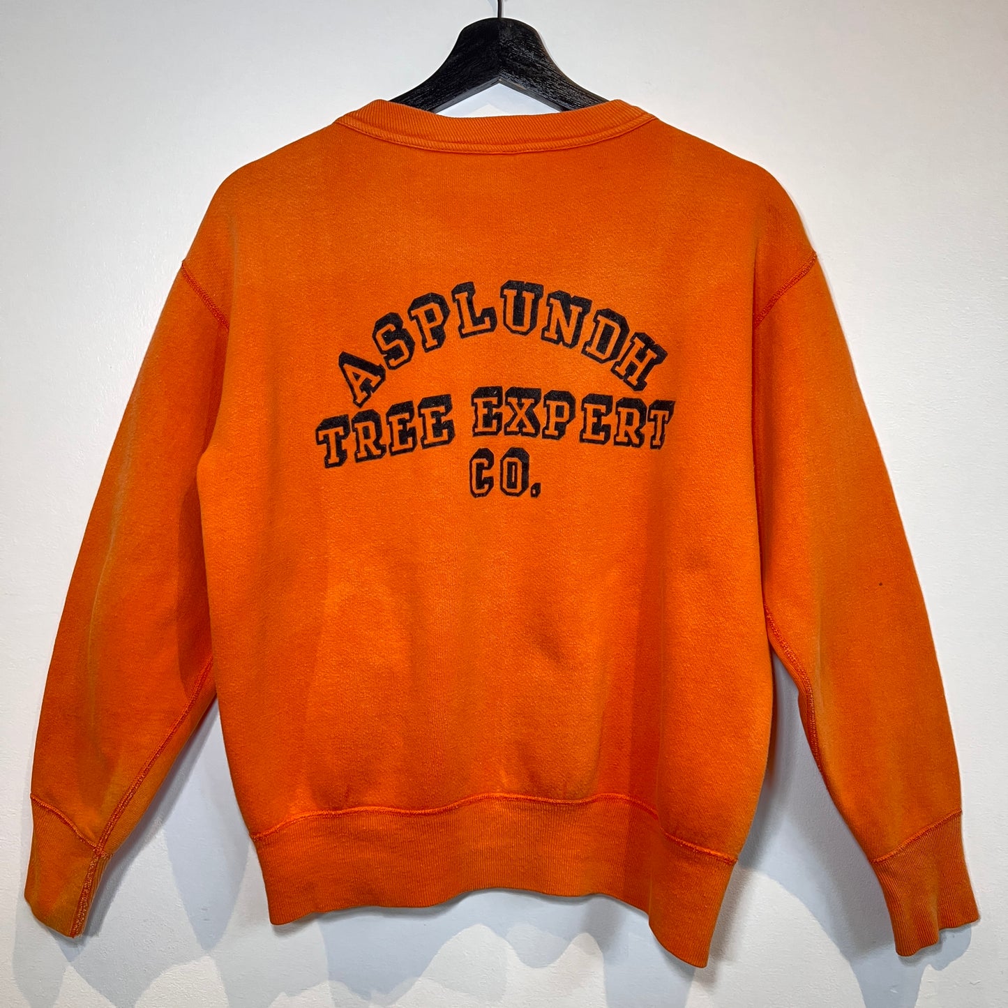 1950s Russell Athletic Single V Orange Pocket Sweatshirt with Black Flock Print