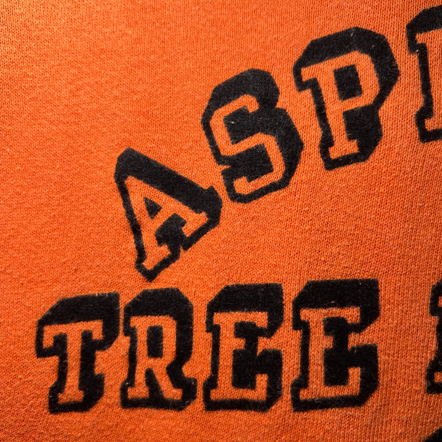 1950s Russell Athletic Single V Orange Pocket Sweatshirt with Black Flock Print