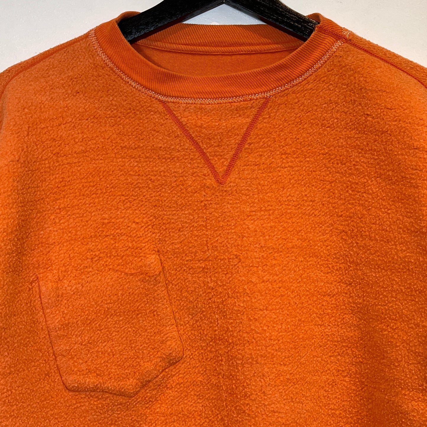 1950s Russell Athletic Single V Orange Pocket Sweatshirt with Black Flock Print