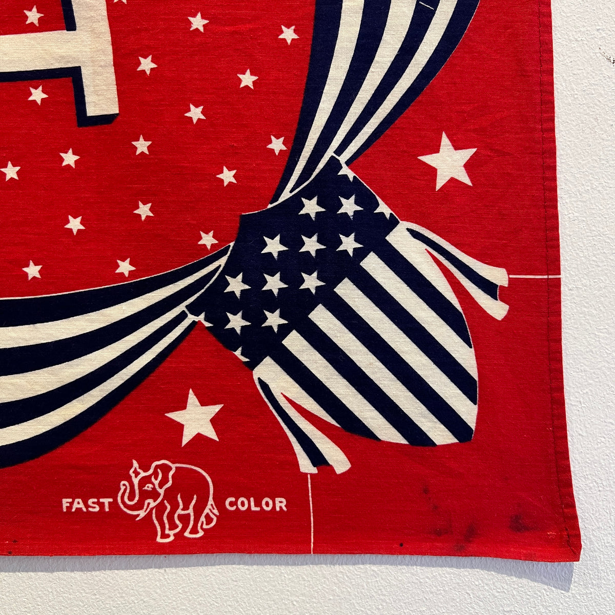 1952s Elephant (Trunk Up) Fast Color Red Color Bandana with Eisenhower "Win with Ike" Presidential Campaign Graphic Print