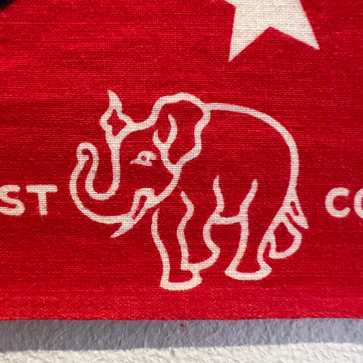 1952s Elephant (Trunk Up) Fast Color Red Color Bandana with Eisenhower "Win with Ike" Presidential Campaign Graphic Print