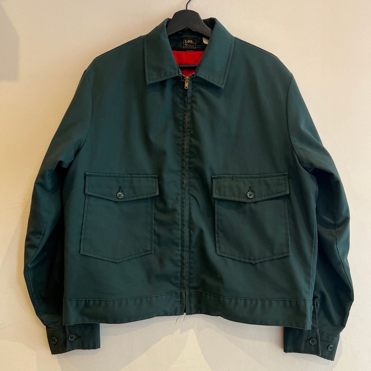 Late 1960s ~ Early 1970s Lee Workwear Full Zip Dark Green Jacket with Removable Quilted Red Liner