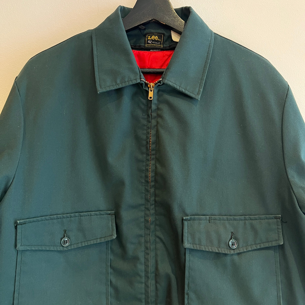Late 1960s ~ Early 1970s Lee Workwear Full Zip Dark Green Jacket with Removable Quilted Red Liner