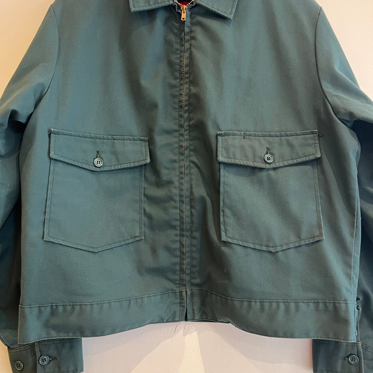 Late 1960s ~ Early 1970s Lee Workwear Full Zip Dark Green Jacket with Removable Quilted Red Liner