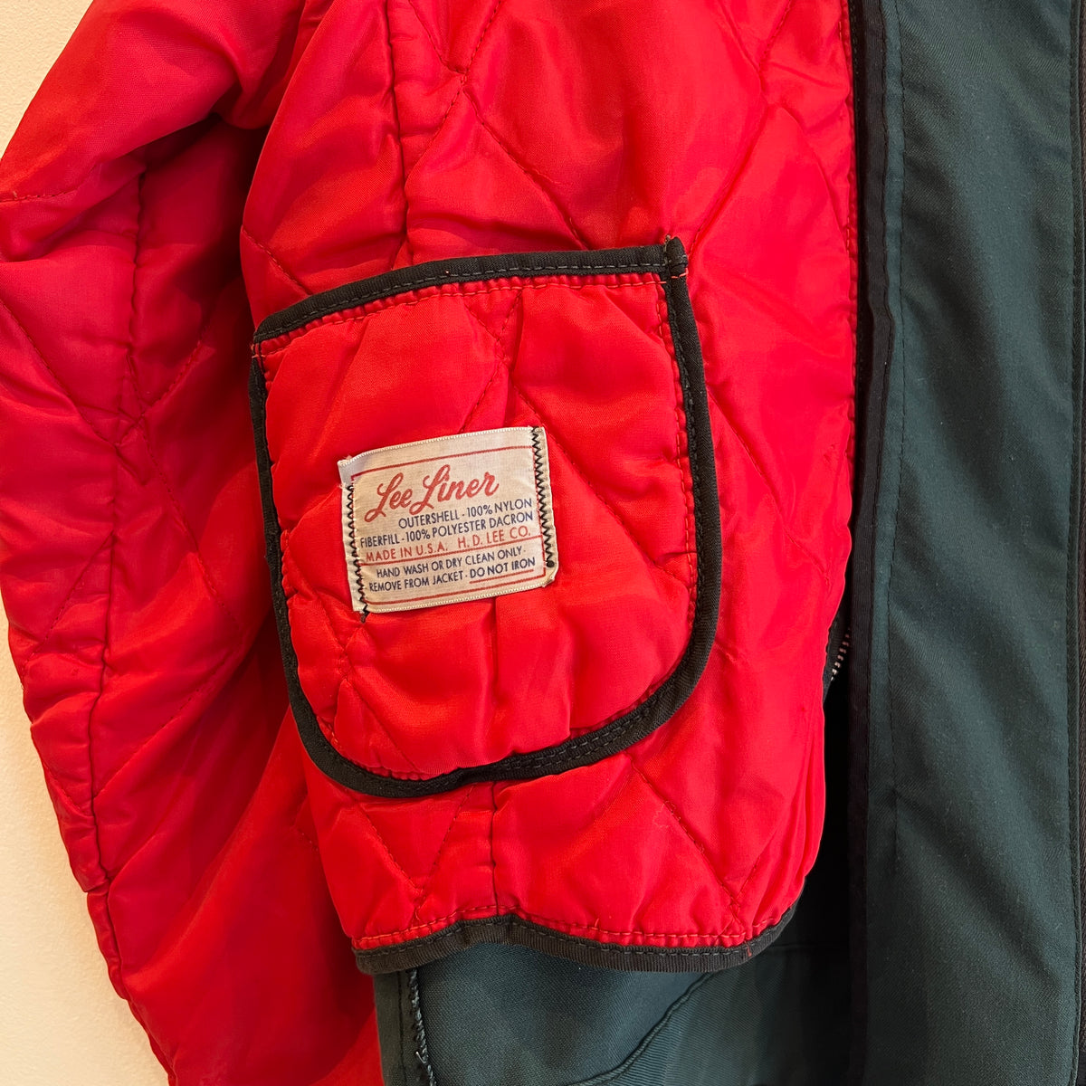 Late 1960s ~ Early 1970s Lee Workwear Full Zip Dark Green Jacket with Removable Quilted Red Liner