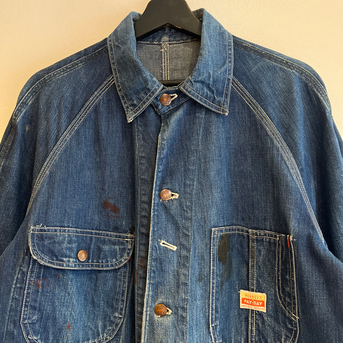 1950s J.C.Penney Pay-Day Workwear Denim Faded Indigo Blue Chore Jacket
