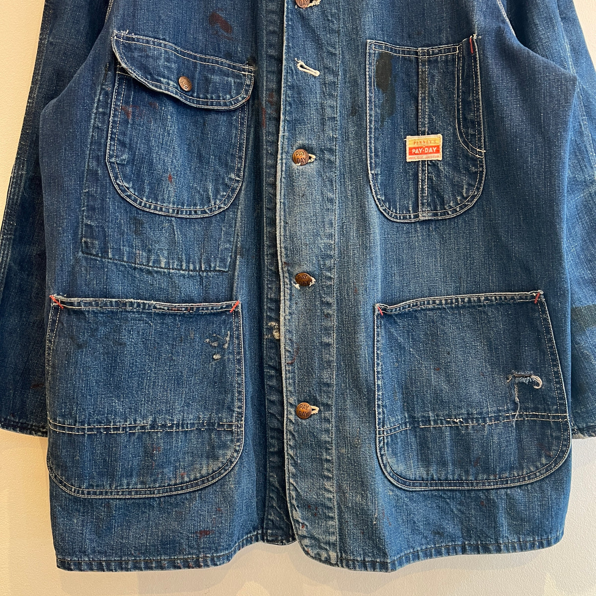 1950s J.C.Penney Pay-Day Workwear Denim Faded Indigo Blue Chore Jacket
