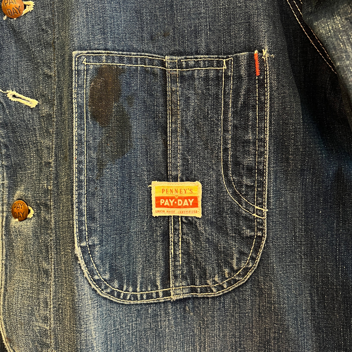 1950s J.C.Penney Pay-Day Workwear Denim Faded Indigo Blue Chore Jacket