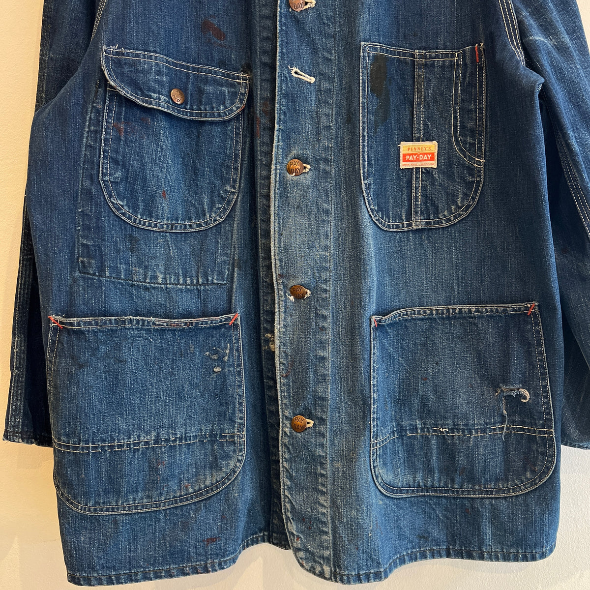 1950s J.C.Penney Pay-Day Workwear Denim Faded Indigo Blue Chore Jacket