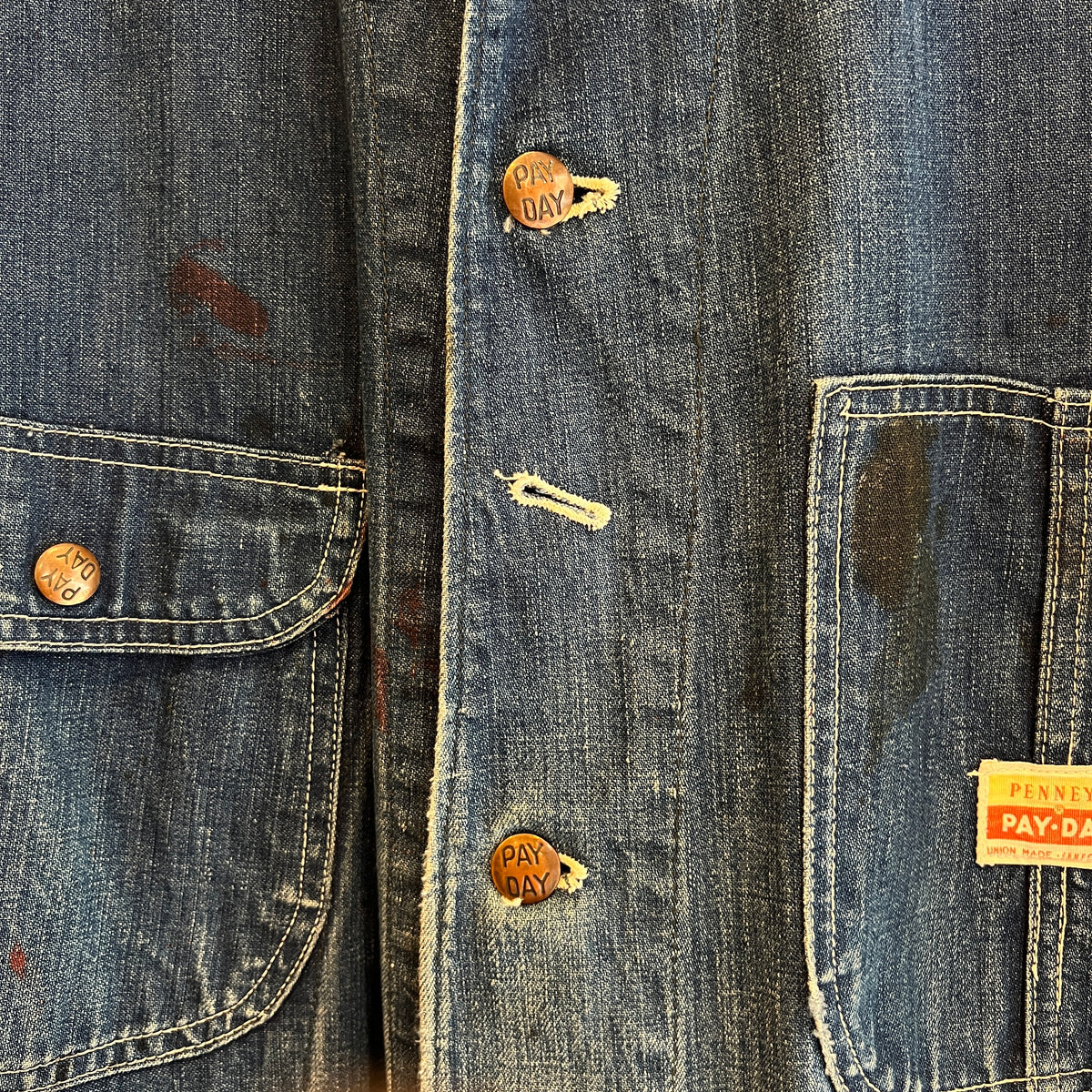 1950s J.C.Penney Pay-Day Workwear Denim Faded Indigo Blue Chore Jacket