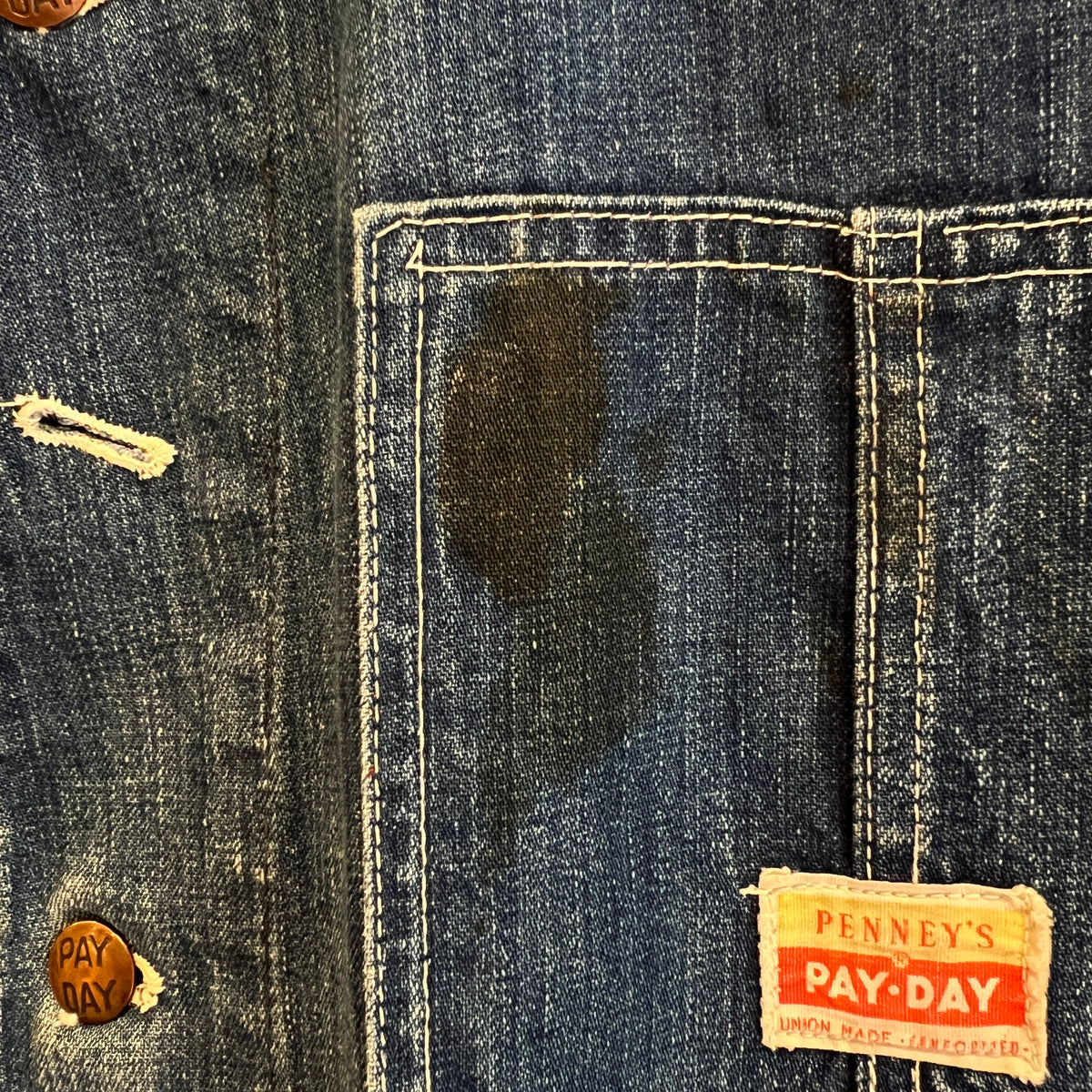 1950s J.C.Penney Pay-Day Workwear Denim Faded Indigo Blue Chore Jacket