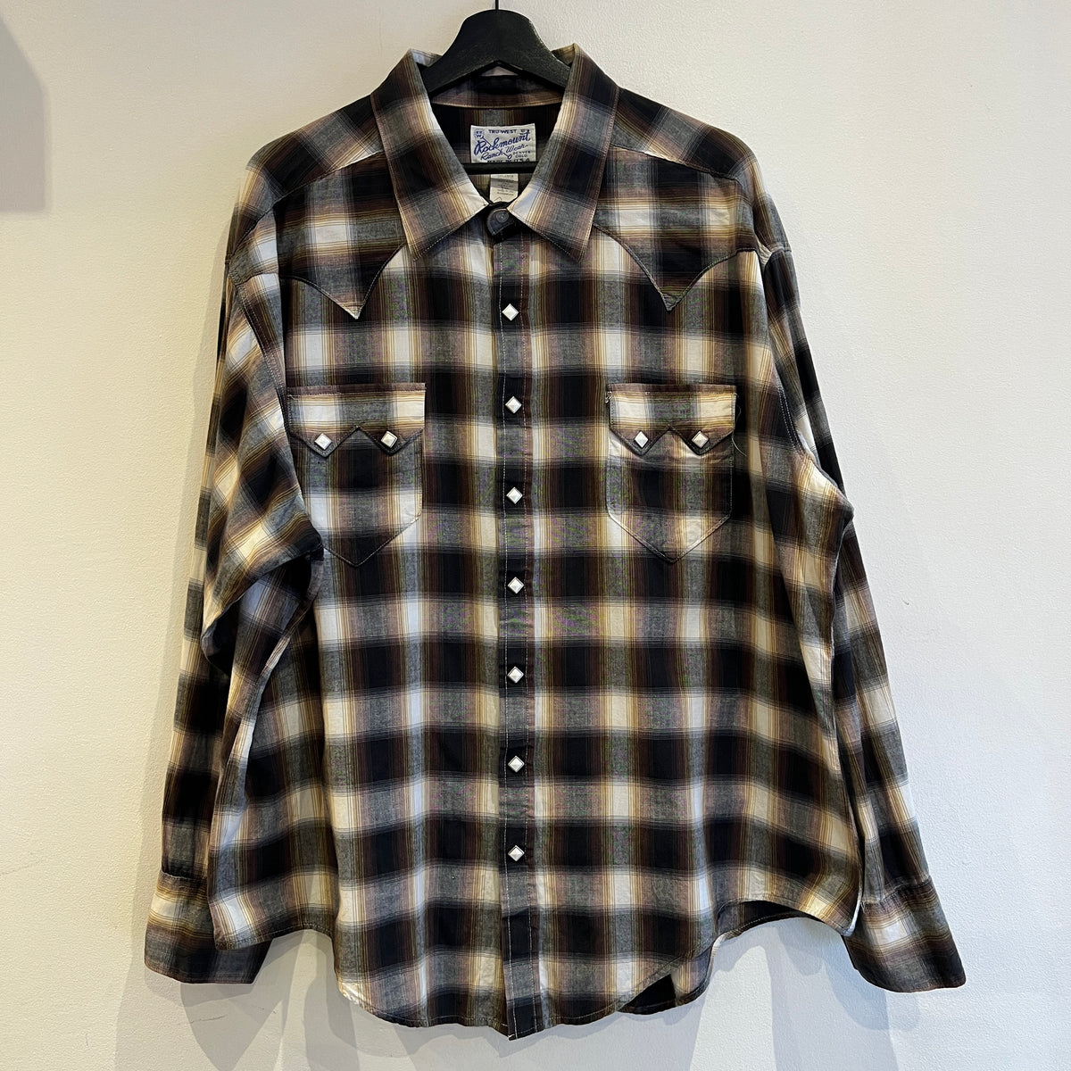 2000s Rockmount Ranch Wear Brown and Rust Shadow Plaid Western Shirt