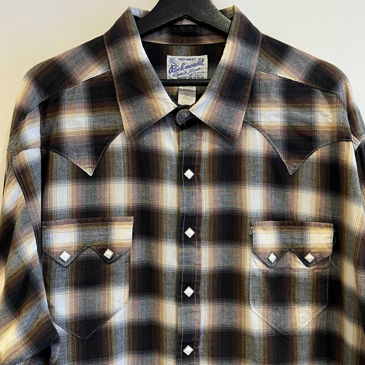 2000s Rockmount Ranch Wear Brown and Rust Shadow Plaid Western Shirt