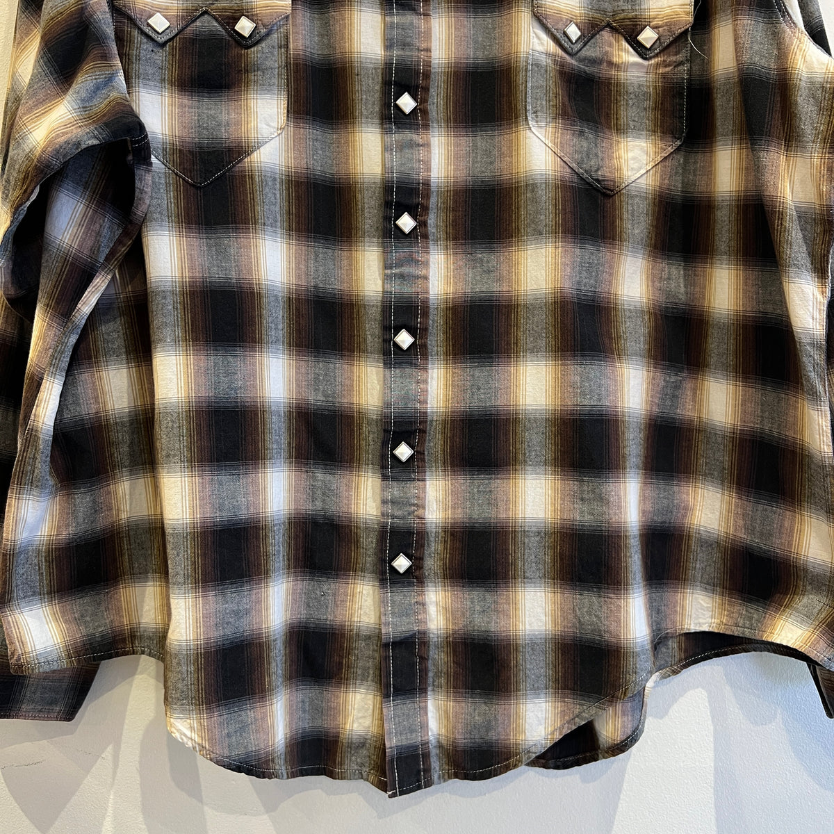 2000s Rockmount Ranch Wear Brown and Rust Shadow Plaid Western Shirt