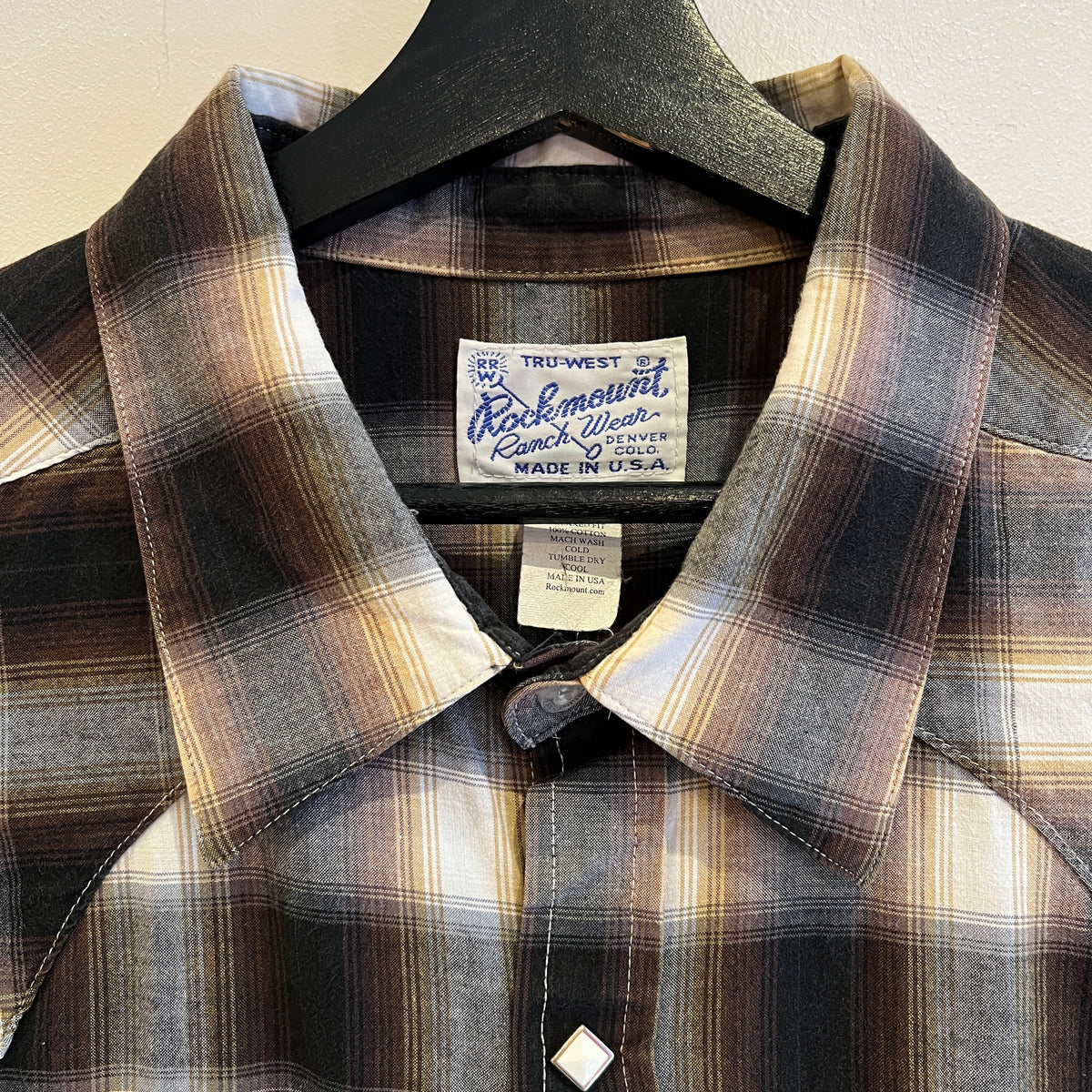 2000s Rockmount Ranch Wear Brown and Rust Shadow Plaid Western Shirt