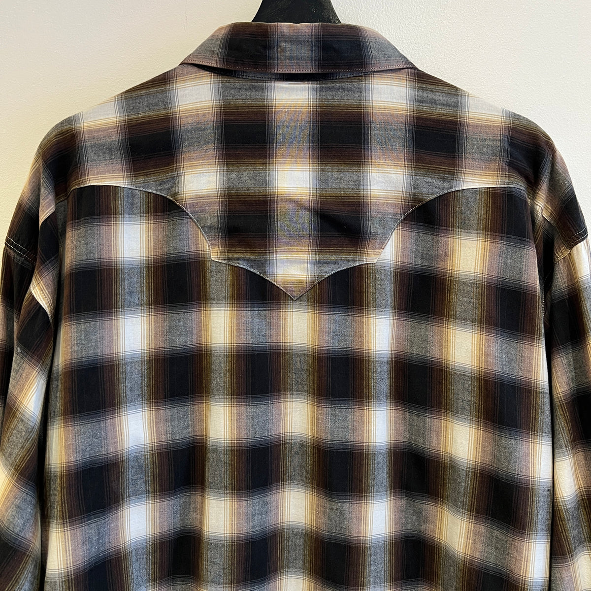 2000s Rockmount Ranch Wear Brown and Rust Shadow Plaid Western Shirt