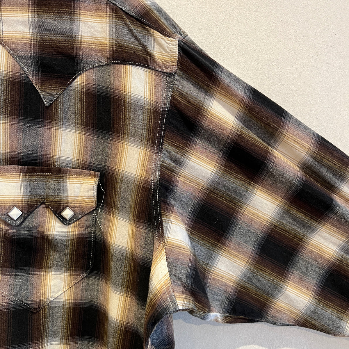 2000s Rockmount Ranch Wear Brown and Rust Shadow Plaid Western Shirt