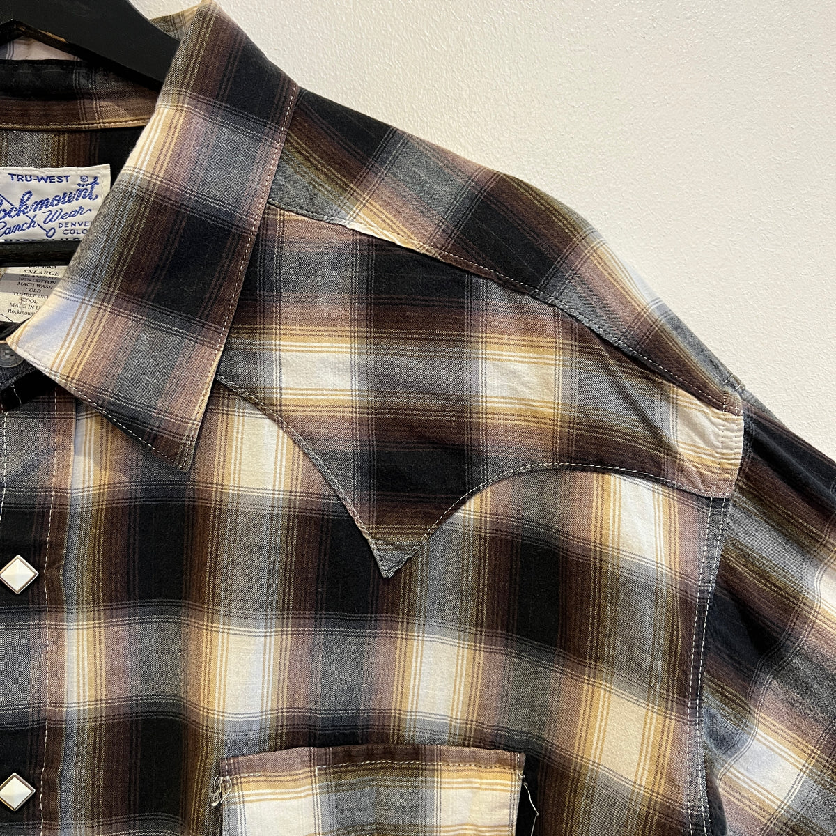 2000s Rockmount Ranch Wear Brown and Rust Shadow Plaid Western Shirt