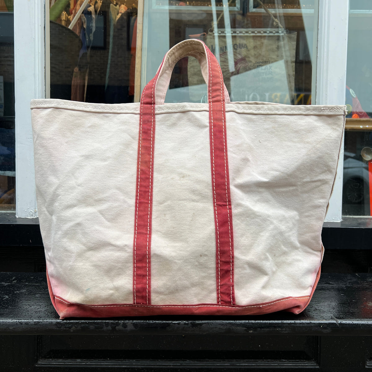 1980s L.L.Bean Faded Red Beige Large Boat and Tote Bag