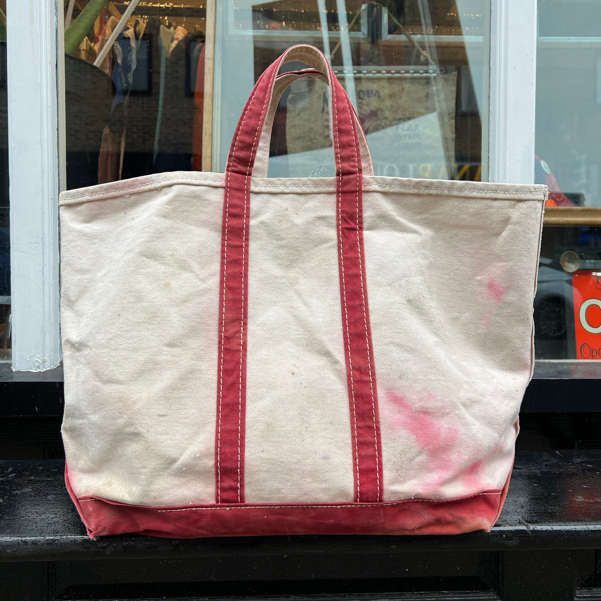 1980s L.L.Bean Faded Red Beige Large Boat and Tote Bag