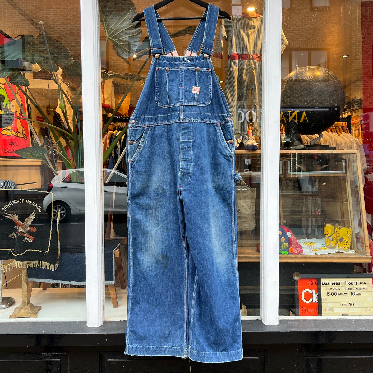 1950s J.C.Penney Pay-Day Workwear Denim Faded Indigo Blue Overalls W40", L27"