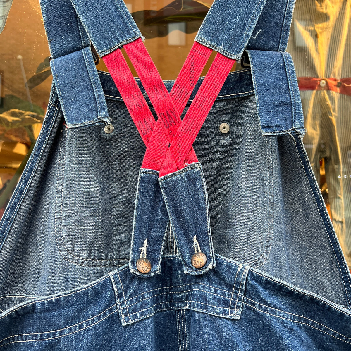 1950s J.C.Penney Pay-Day Workwear Denim Faded Indigo Blue Overalls W40", L27"