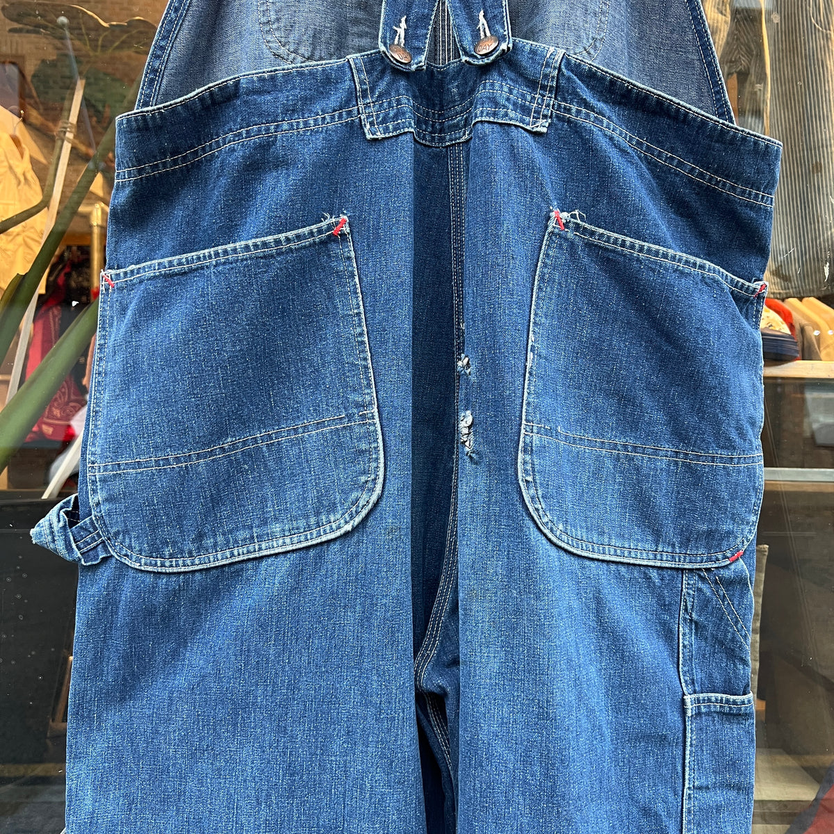 1950s J.C.Penney Pay-Day Workwear Denim Faded Indigo Blue Overalls W40", L27"