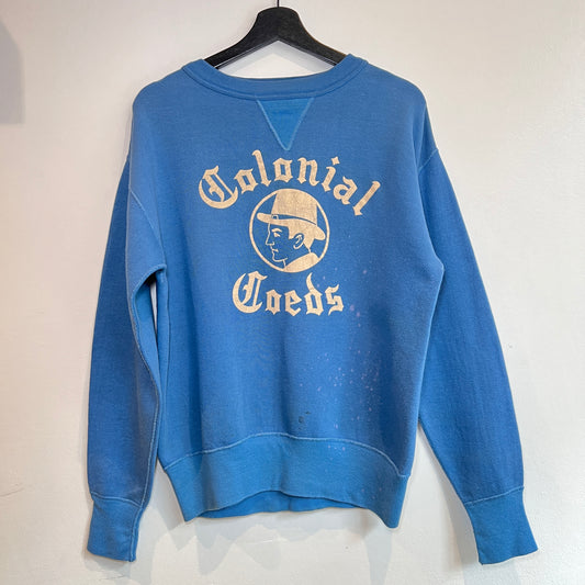 1950s Single V Blue Sweatshirt with Colonial Coeds Print